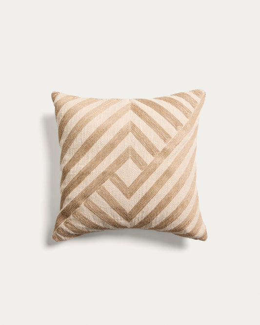 Silume ecru cotton cushion cover with beige jute embroidery 45 x 45cm