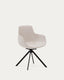 Tissiana self-centring swivel chair in beige chenille and matte black aluminium