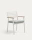 Bona stackable outdoor chair in aluminium with white finish and solid teak wood armrests
