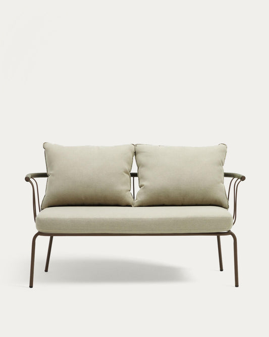 Salguer sofa in green cord and steel with a brown painted finish, 134 cm