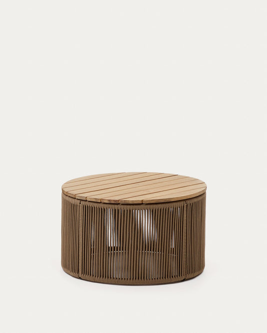 Dandara coffee table made of steel, beige cord and solid acacia wood, Ø60 cm FSC 100%