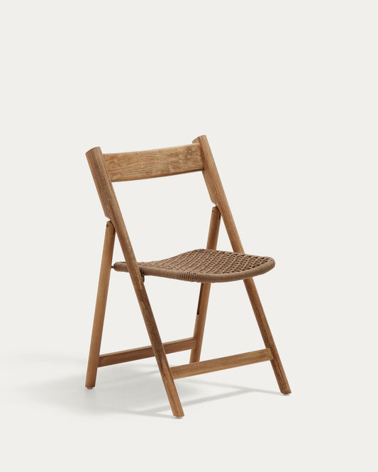 Dandara folding chair in solid acacia wood with steel structure and beige cord FSC 100%