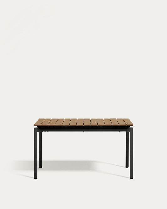 Canyelles extendable outdoor table, plastic lumber & matte black aluminium, 140 (200) x 90 cm