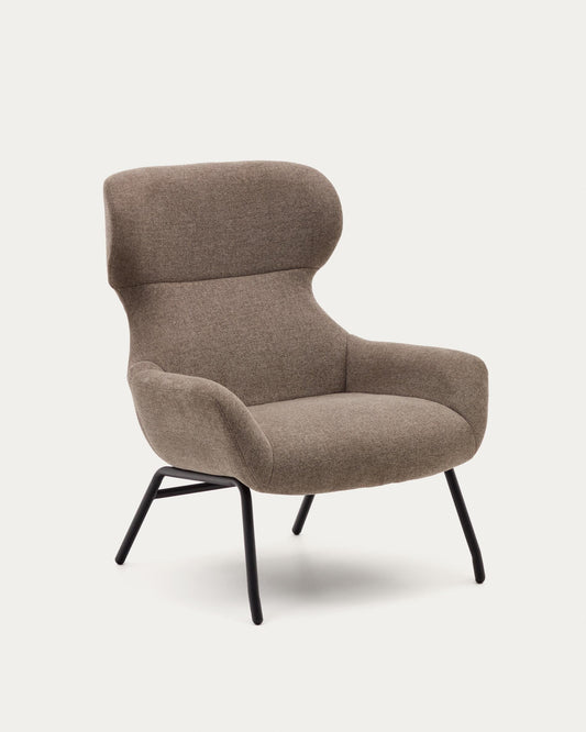 Belina chenille armchair in light brown and steel with black finish FSC 100%