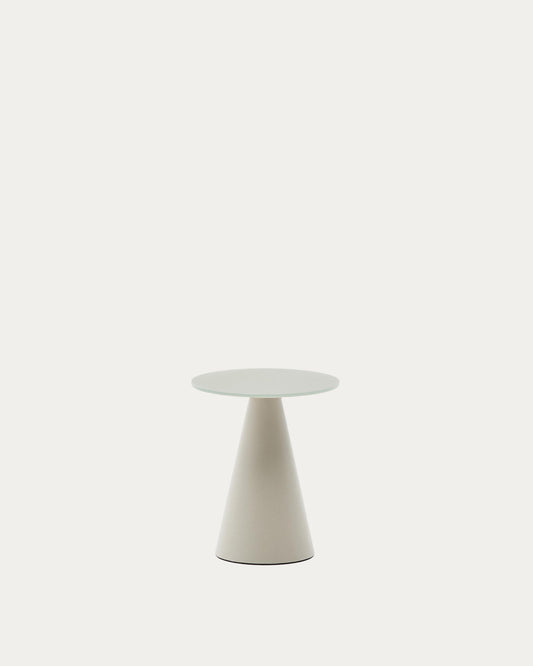 Wilshire side table with frosted tempered glass and steel with matt grey painted finish Ø35cm