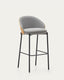 Eamy stool light grey chenille and ash wood veneer with a natural finish and black metal, 77 cm