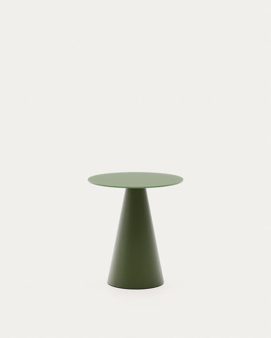 Wilshire side table with frosted tempered glass and matt green painted steel finish Ø50cm