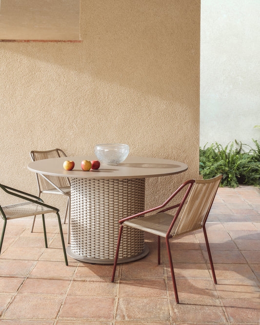 Sedalis taupe outdoor table in aluminium and rope cord Ø135cm