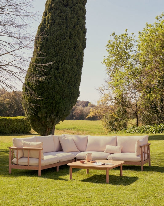 Sacova set, 5 seater corner sofa and coffee table made from solid eucalyptus wood