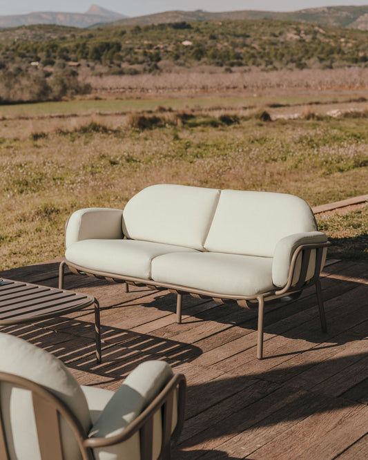 Joncols outdoor 2-seater sofa in aluminium with green painted finish and beige cushions 164cm