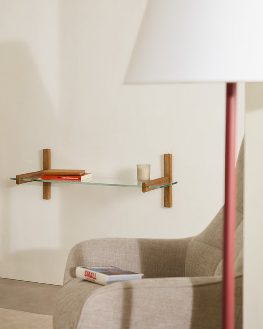 Sitra modular shelf, 1 glass shelf and FSC Mix Credit solid oak wood, 90 cm