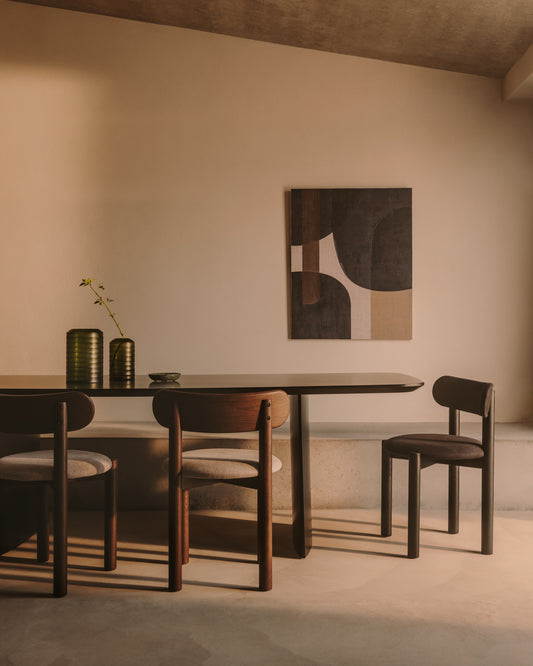 Nebai chair in black chenille with a solid oak wood structure and black finish FSC MIX Credit