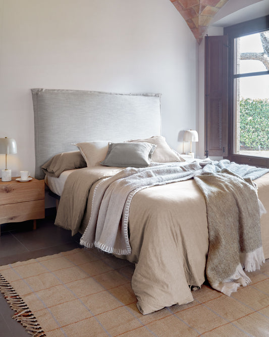 Tanit headboard with removable grey linen cover for a bed up to 160 cm