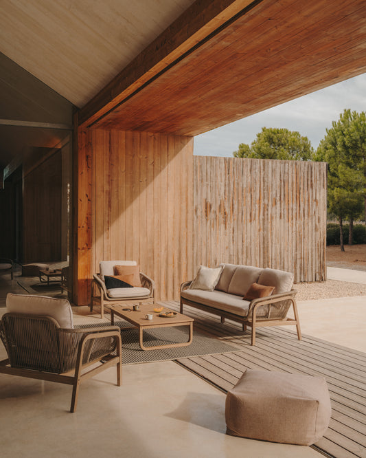 Vellana set: 3-seater sofa, 2 armchairs and coffee table made from FSC 100% solid acacia