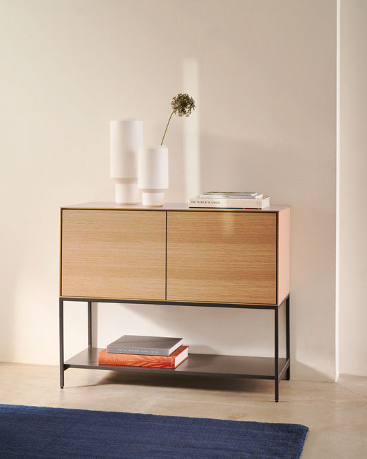 Vedrana 2 door sideboard in oak veneer with steel legs, 98 x 80 cm