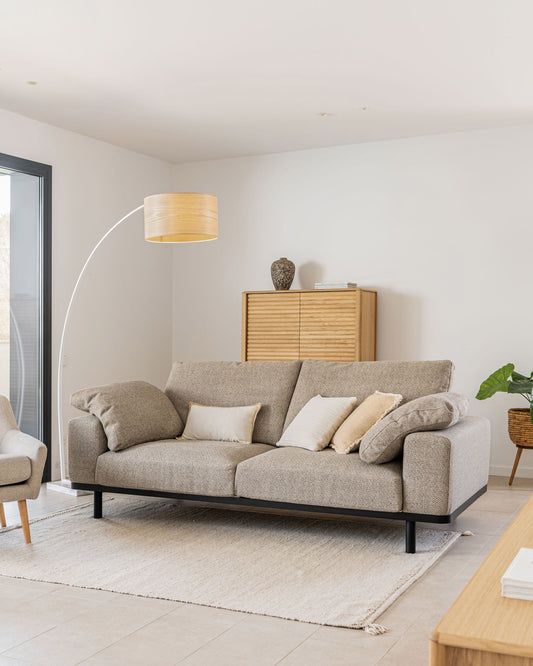 Noa 3 seater sofa with cushions in beige with dark finish legs, 230 cm