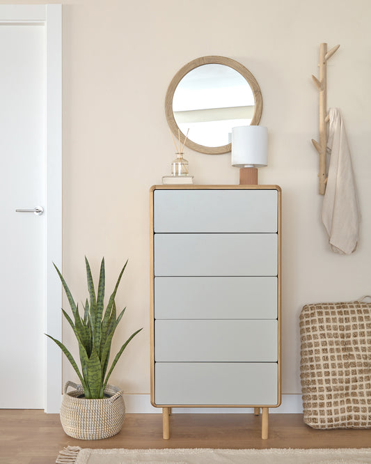 Anielle solid and ash veneer chest of five drawers 60 x 117 cm