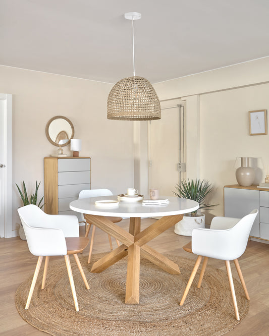 Lotus table in white with solid oak legs, Ø 120 cm