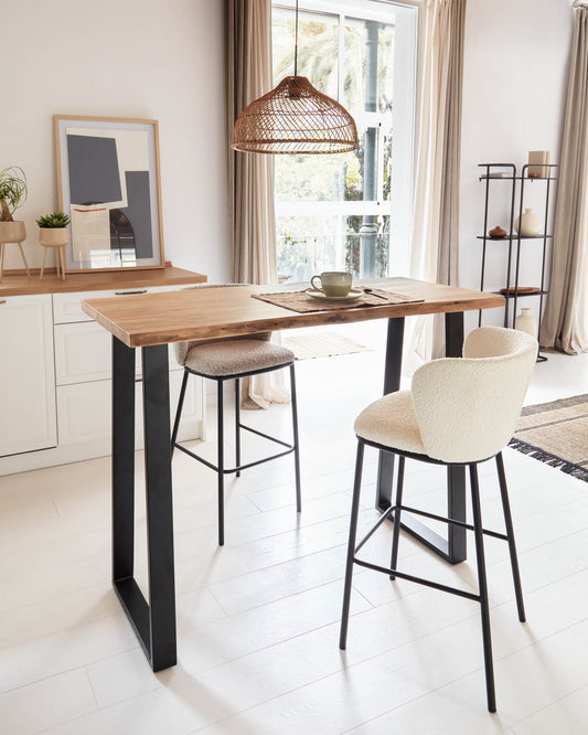 Ciselia stool with white bouclé and black steel legs height 65 cm FSC Mix Credit