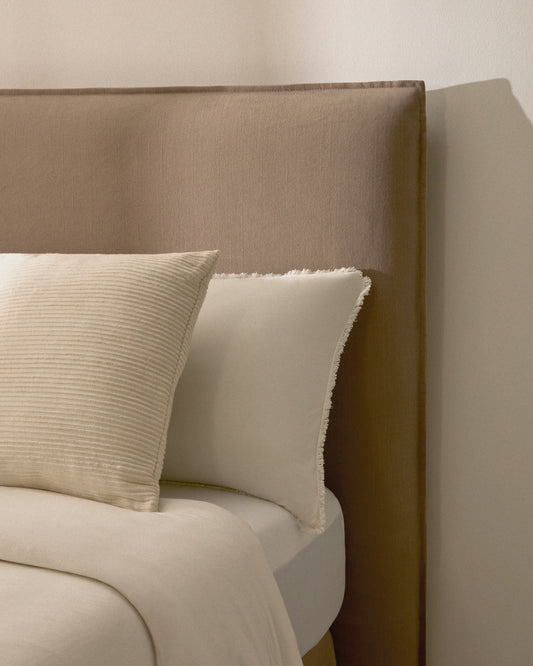 Jaira headboard with removable linen and cotton cover in taupe for a 150 cm FSC Mix Credit bed