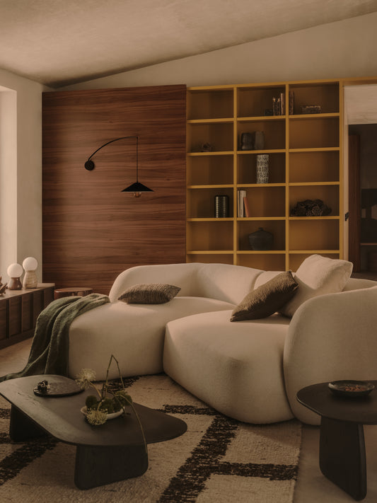 Martina ecru chenille 3-seater modular sofa with left chaise longue 287cm