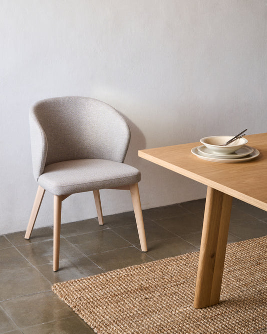 Darice chair in brown chenille and solid beech wood in a walnut finish FSC 100%