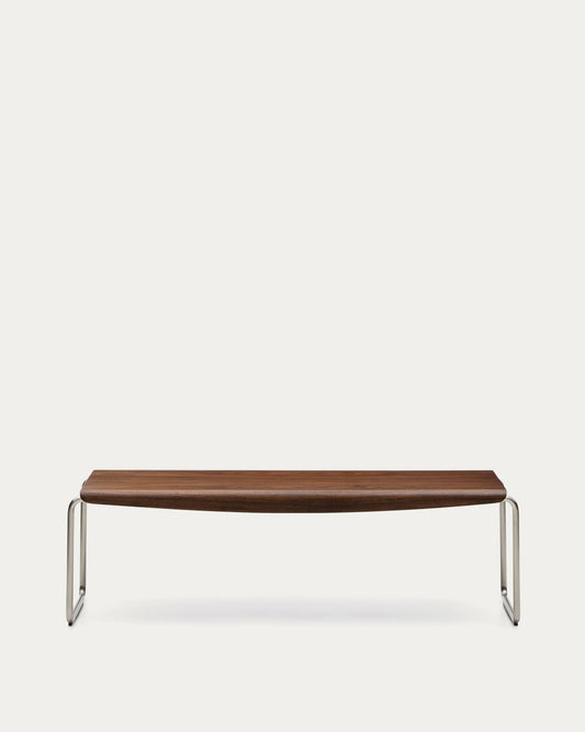 Tarsel bench in walnut veneer with brushed stainless steel structure 142cm