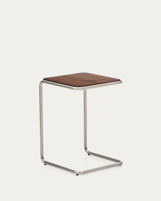 Tarsel side table in walnut veneer with brushed stainless steel structure 42 x 60cm