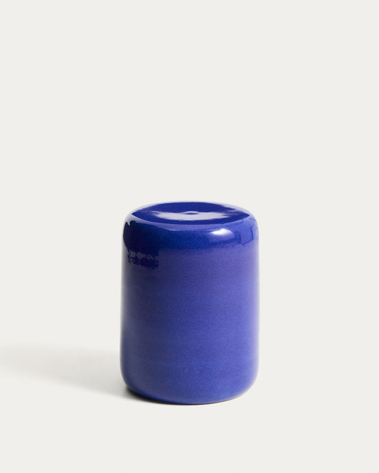 Mesquida outdoor side table in ceramic with glazed blue finish Ø 35 cm
