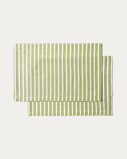 Ulena set of 2 green striped 100% cotton placemats 35 x 50cm