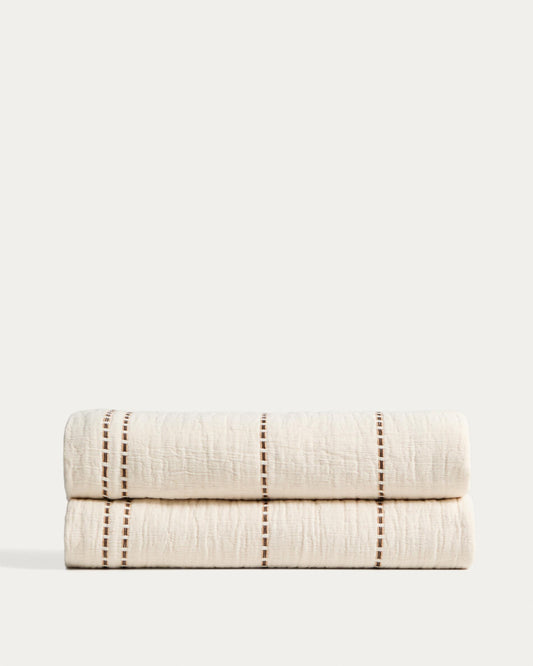 Siloda beige striped double-gauze cotton bedspread for 150/160cm bed