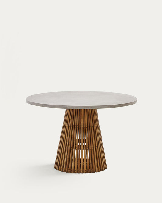 Alcaufar round outdoor table made of solid teak wood and grey cement Ø 120 cm