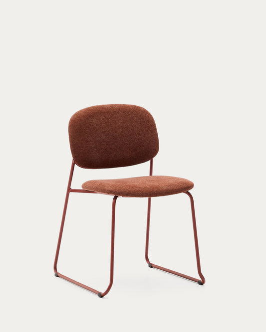 Meli stackable chair in terracotta chenille with terracotta metal legs FSC Mix Credit