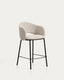 Maina stool in thick beige chenille with steel legs in a black finish, FSC Mix Credit, 65 cm