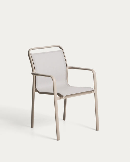 Luri stackable outdoor chair in taupe aluminium and beige texteline