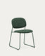 Meli stackable chair in green chenille with green metal legs FSC Mix Credit
