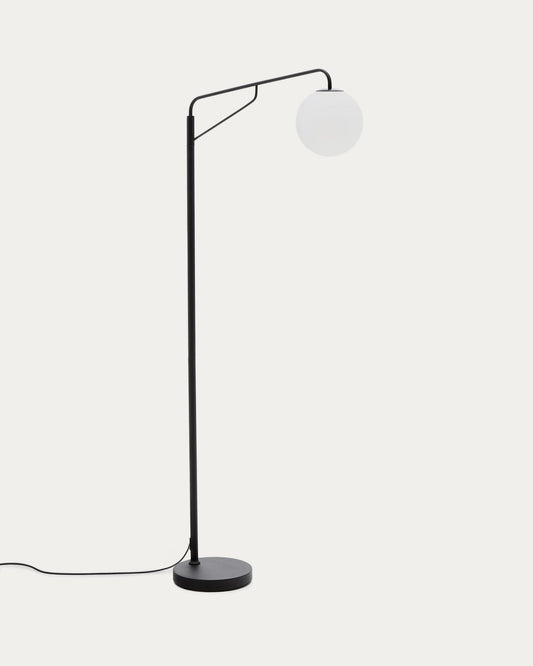 Eilo floor lamp in black steel with frosted glass globe