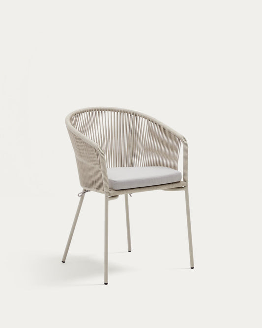 Yanet chair with synthetic rope in ecru and galvanized steel legs