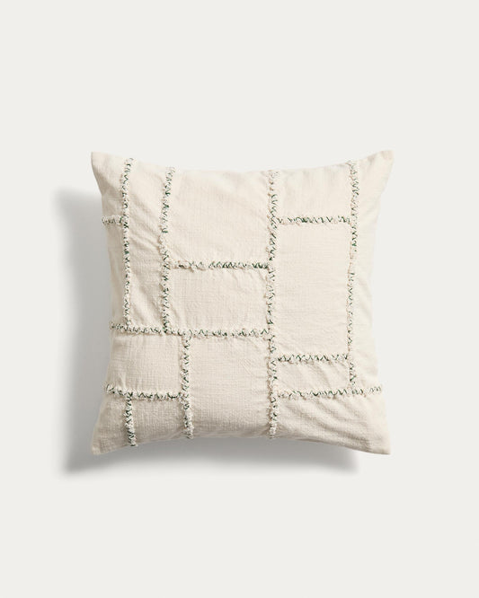 Verion green cushion cover with embroidered geometric detail 45 x 45cm