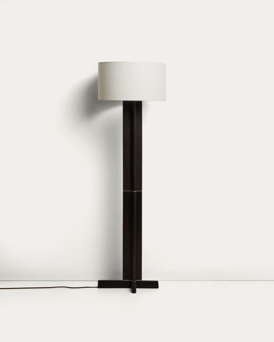 Niani floor lamp in rubber wood with dark finish and ivory-coloured cotton lamp shade