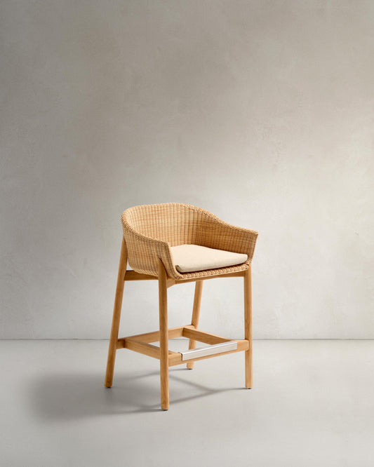 Galea stool in FSC 100% solid teak wood and synthetic rattan 75cm