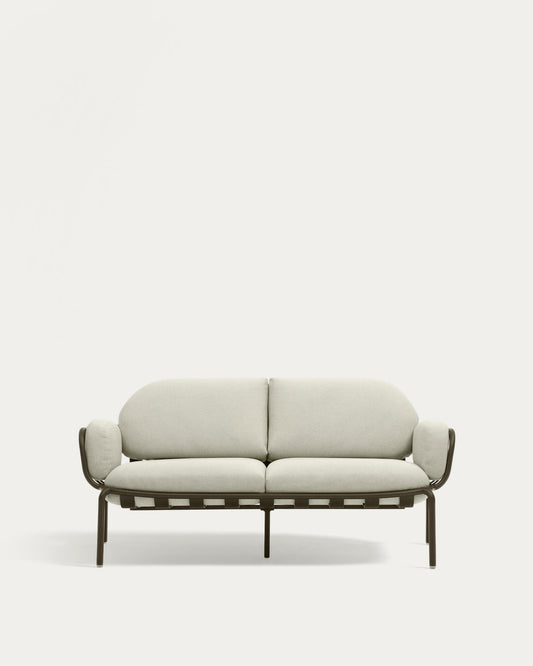 Joncols outdoor 2-seater sofa in aluminium with green painted finish and beige cushions 164cm