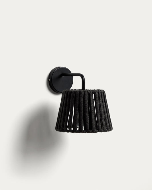 Aldet black outdoor wall light in flat rope cord and metal