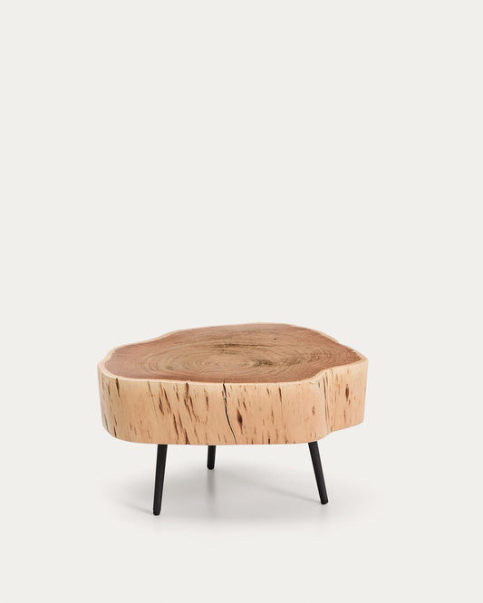 Tavine coffee table in solid acacia wood with bleached finish and black steel legs Ø49cm