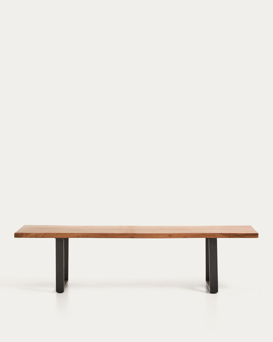 Uxue bench in solid acacia wood with black steel legs 180 x 45 cm