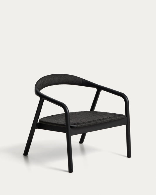 Derile armchair in solid oak wood with black finish and black paper rope FSC 100%.