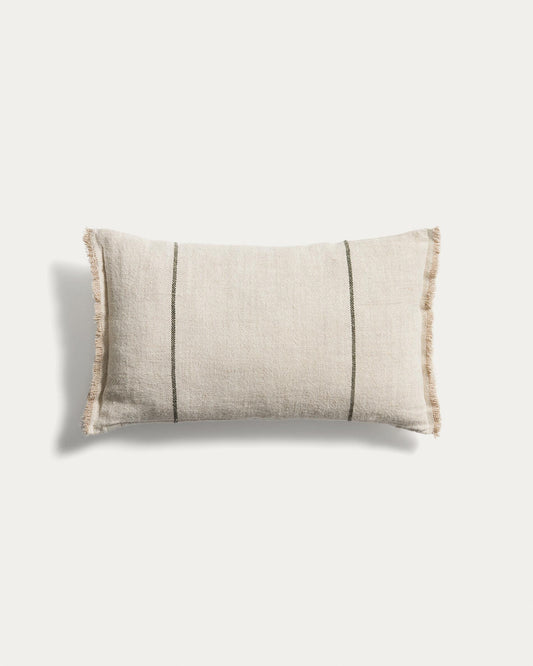 Lidore cushion cover in beige linen with contrasting green stripes 30 x 50cm