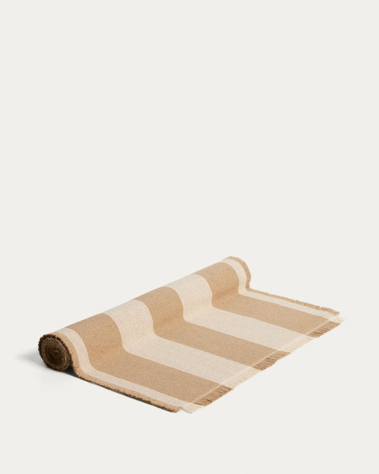 Daltan beige striped cotton and jute table runner 50 x 150cm