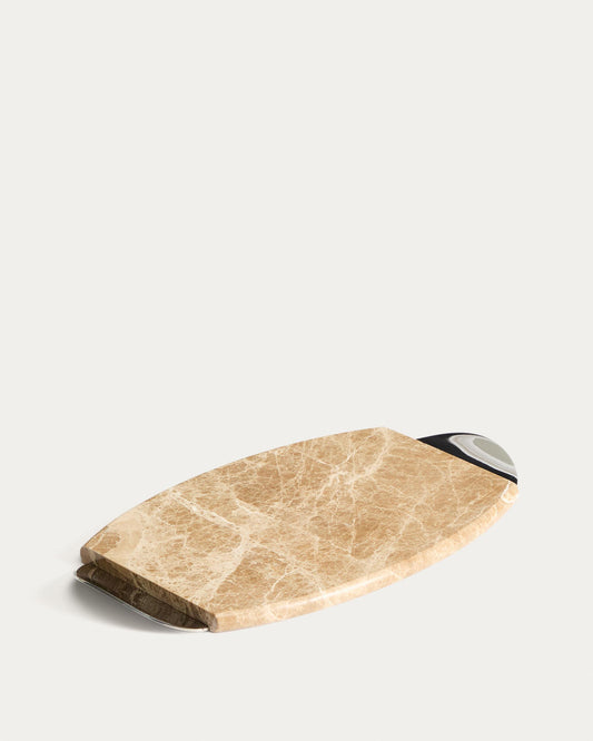 Adoma serving board in beige marble and metal
