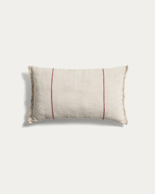 Lidore cushion cover in beige linen with contrasting red stripes 30 x 50cm
